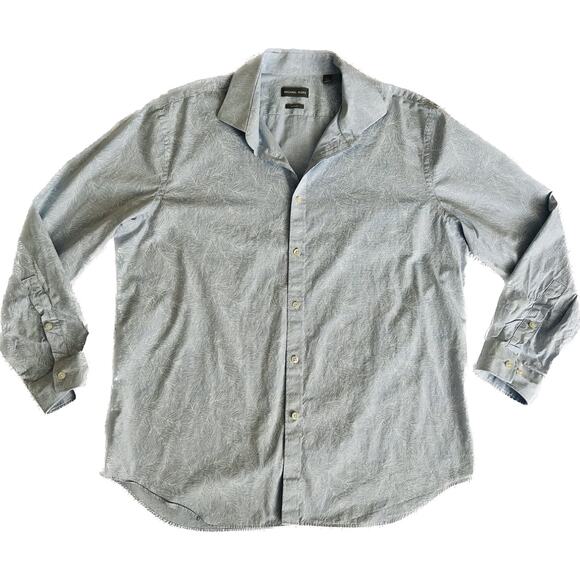 Michael Kors Blue Palm Men's Casual Button-Down Shirt 17 1/2 32-33 - Picture 1 of 4